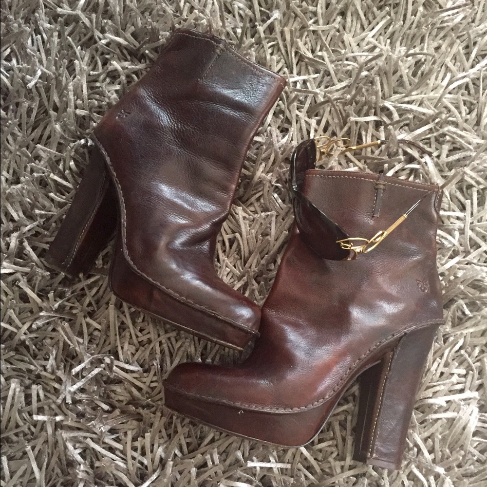Frye Brown Leather Heeled Boots